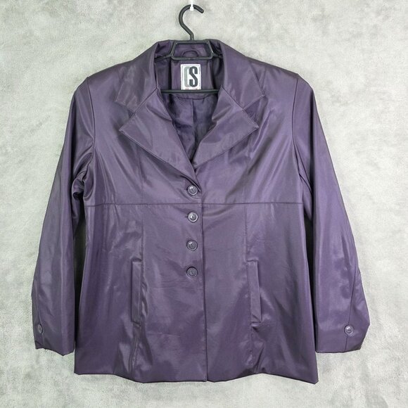 Womens Purple CS Signature Jacket Button Front Polyurethane Polyester Size L - Picture 2 of 8